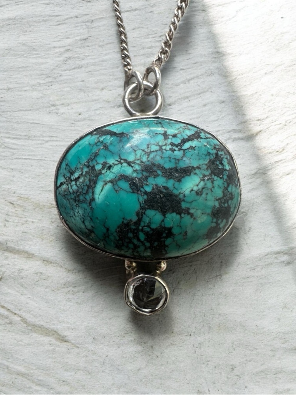 Sterling Silver Turquoise & White Topaz Pendant Necklace
